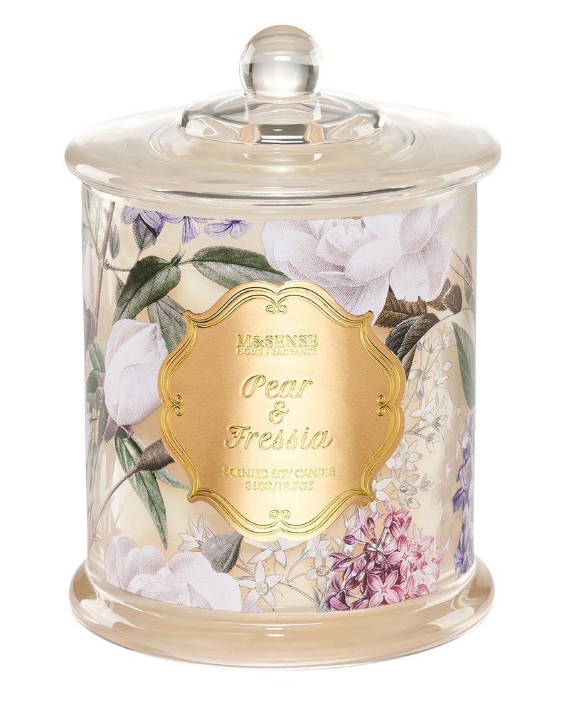 M&SENSE Pear Fressia Candles Home Scented, Organic Soy Candle 12.7oz 75 Hour Long Lasting Slow Burning, Spring Floral Fragrant Relaxing Aromatherapy Candle, Aaesthetic Candle Gift for Women - Image 1