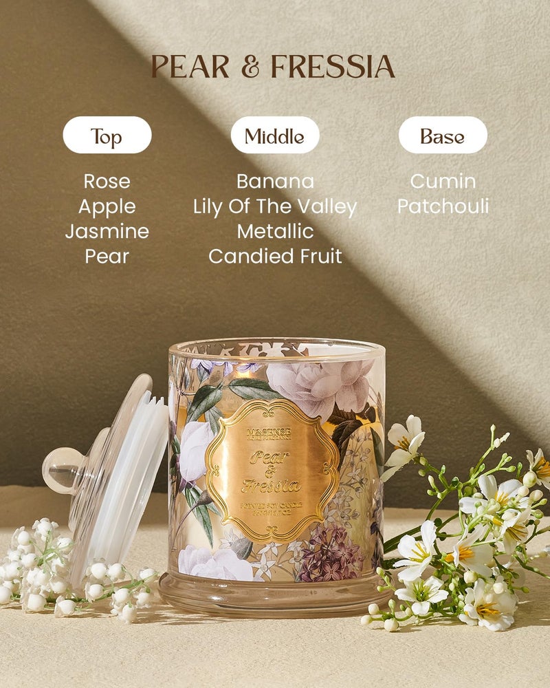 M&SENSE Pear Fressia Candles Home Scented, Organic Soy Candle 12.7oz 75 Hour Long Lasting Slow Burning, Spring Floral Fragrant Relaxing Aromatherapy Candle, Aaesthetic Candle Gift for Women - Image 2