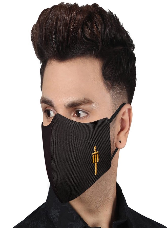 MASQ By Q-One Black Men 4 Layer, Reusable, with Ear Adjusters, Anti-Bacterial (BFE>99%) Cotton Cloth Face Mask for Men, Boys (XL, Black, Pack of 5), Without Valve - Image 2