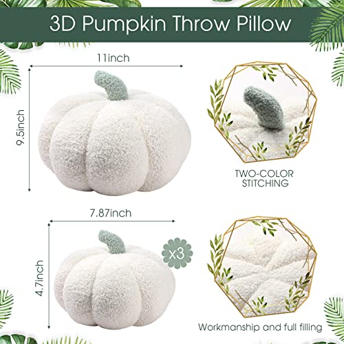 Kajaia 4 Pcs Fall Decor Thanksgiving Pumpkin Throw Pillow Fall Pillow 11 Inches 7 Inches 3D Cushion Thanksgiving Sherpa Plush Fluffy Stuffed for Autumn Christmas Home SofaWhite - Image 3