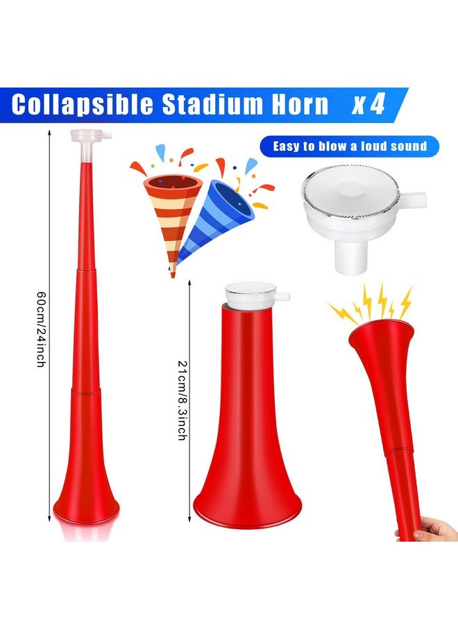 Sosation 4 Pieces Collapsible Stadium Horn 24 Inch Vuvuzela Plastic Trumpet Horn Blow Horn Noisemakers For Sporting Events Graduation Games School Sports Party Supplies Favors Accessories (Red) - Image 2