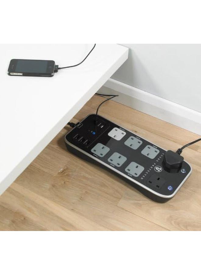 ماستربلاج مركز الطاقة المحمي من زيادة التيار 8 مآخذ 1 ماستر 7 منافذ شحن USB التابعة منافذ الاتصالات حماية من زيادة التيار Srpmstu82Pb - Image 4