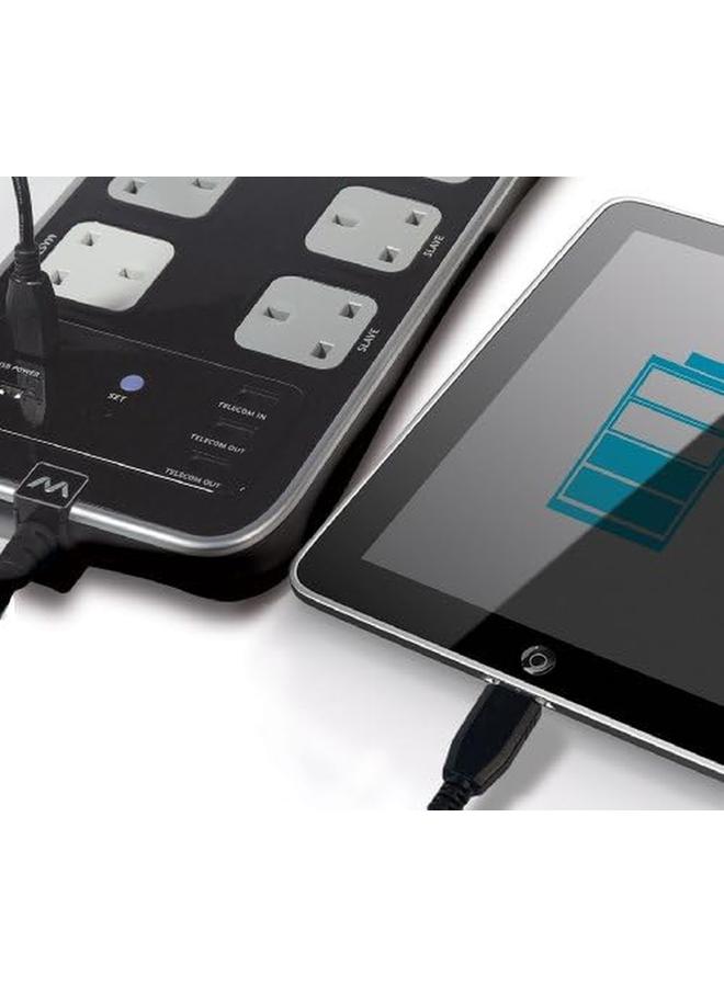 ماستربلاج مركز الطاقة المحمي من زيادة التيار 8 مآخذ 1 ماستر 7 منافذ شحن USB التابعة منافذ الاتصالات حماية من زيادة التيار Srpmstu82Pb - Image 2