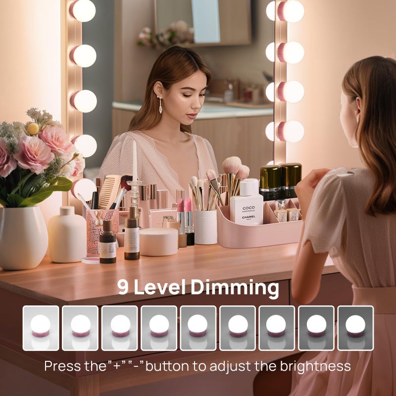 Consciot LED Vanity Lights for Mirror, Hollywood Style Vanity Light with 10 Dimmable Bulbs, Adjustable Color & Brightness, USB Cable, Mirrors Lights Stick on for Makeup Table Dressing Room Mirror - Image 4