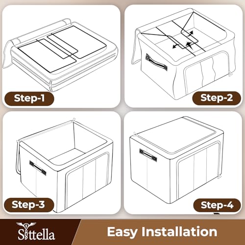 SITTELLA® Pack of 02 Wardrobe Organizer Box, 44 Litres (50 × 40 × 22 cm), Foldable Clothes Storage with Zipper & Handle, Blue - Image 3