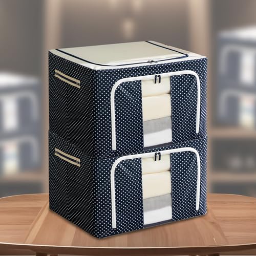 SITTELLA® Pack of 02 Wardrobe Organizer Box, 44 Litres (50 × 40 × 22 cm), Foldable Clothes Storage with Zipper & Handle, Blue - Image 1