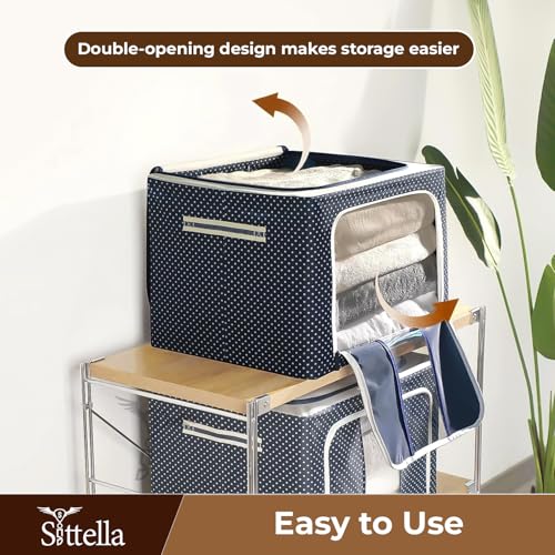 SITTELLA® Pack of 02 Wardrobe Organizer Box, 44 Litres (50 × 40 × 22 cm), Foldable Clothes Storage with Zipper & Handle, Blue - Image 4