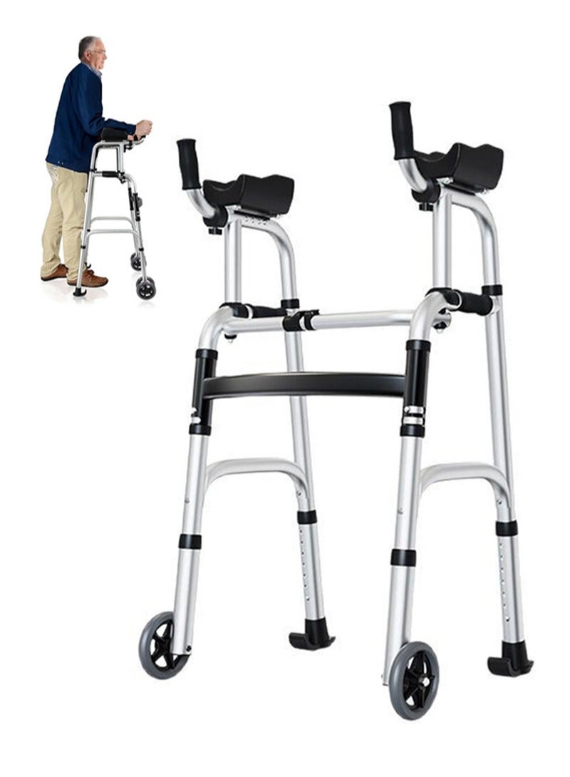 Apustim Walking Walker Adjustable Elderly Standard Walkers Equipped Rest Arm Mobility People Pad Folding Support Wheel Aid Foldable Assist Wheels  - Image 1