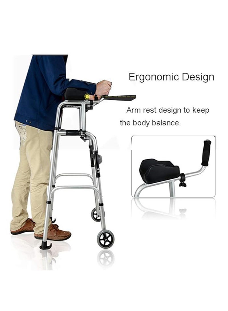 Apustim Walking Walker Adjustable Elderly Standard Walkers Equipped Rest Arm Mobility People Pad Folding Support Wheel Aid Foldable Assist Wheels  - Image 3