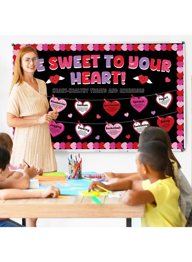 OBUSATT Valentine's Day Heart Health Classroom Bulletin Board Decoration Valentine Sweet to Your Heart Bulletin Board Set Exercises Treat Love Hearts Paper Cutouts for School Home Chalkboard Wall Door - Image 5