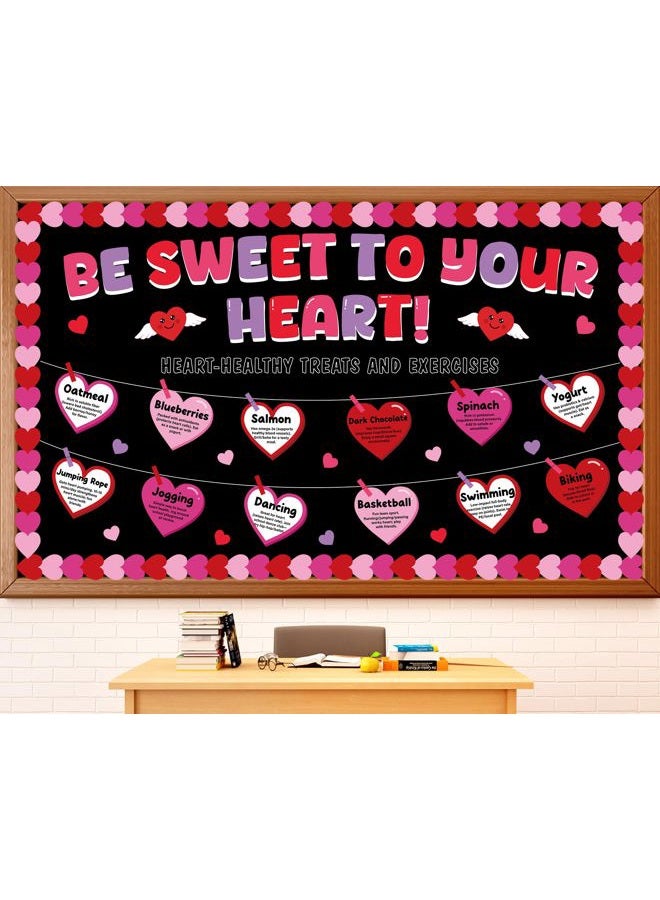 OBUSATT Valentine's Day Heart Health Classroom Bulletin Board Decoration Valentine Sweet to Your Heart Bulletin Board Set Exercises Treat Love Hearts Paper Cutouts for School Home Chalkboard Wall Door - Image 1