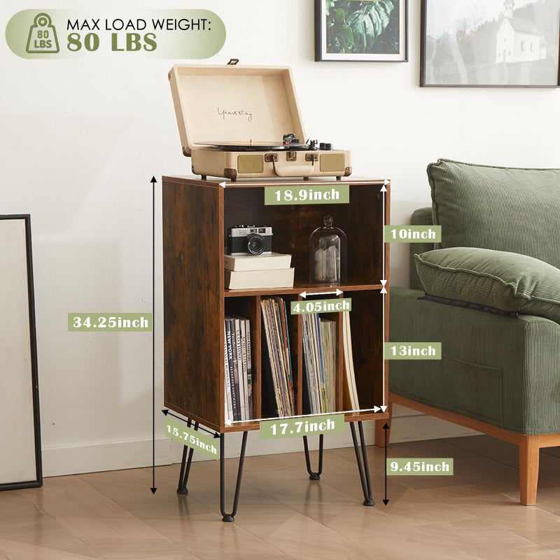 Leesingdo Record Player Stand with Vinyl Storage, Vinyl Record Storage Cabinet Holds Up to 150 Albums, End Table for Record Player, Turntable Stand for Living Room, Brown - Image 2