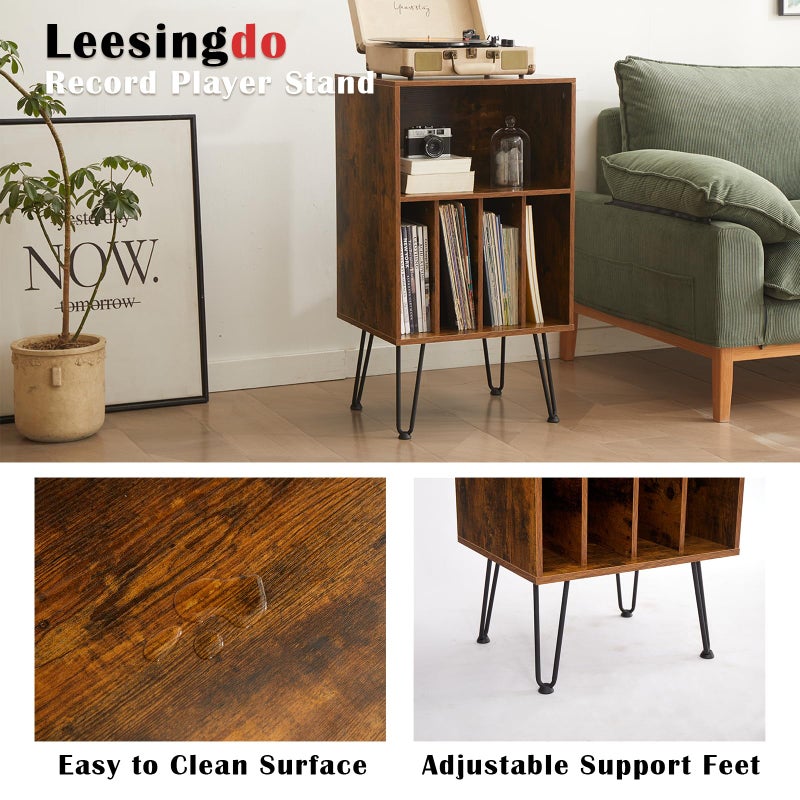 Leesingdo Record Player Stand with Vinyl Storage, Vinyl Record Storage Cabinet Holds Up to 150 Albums, End Table for Record Player, Turntable Stand for Living Room, Brown - Image 3