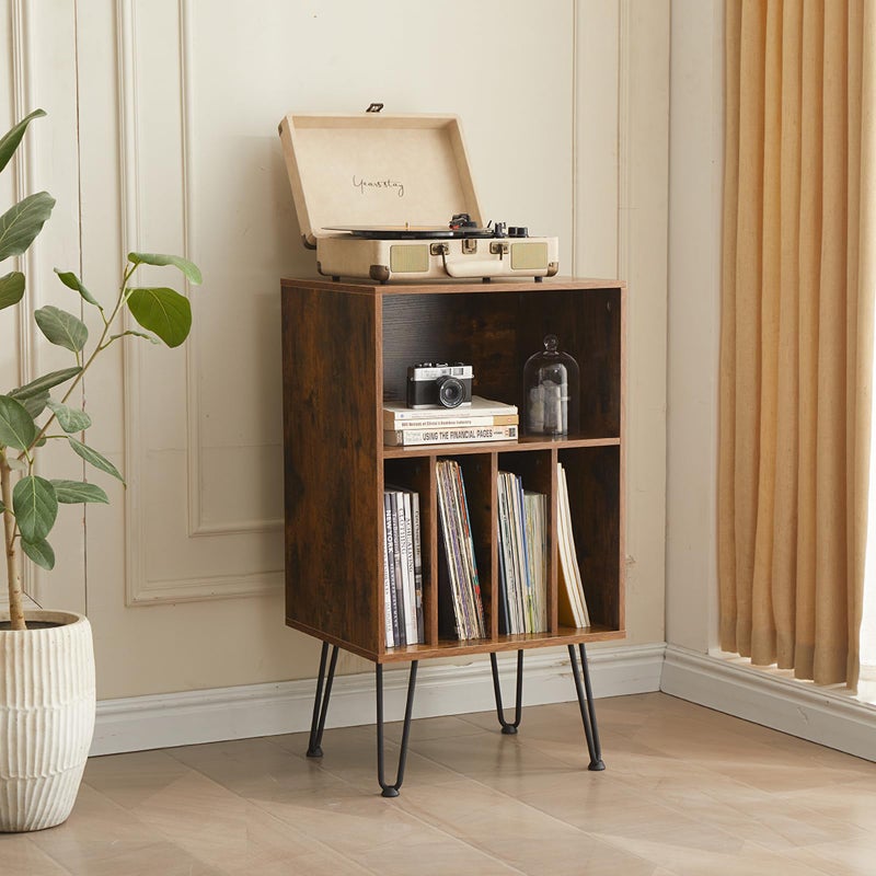Leesingdo Record Player Stand with Vinyl Storage, Vinyl Record Storage Cabinet Holds Up to 150 Albums, End Table for Record Player, Turntable Stand for Living Room, Brown - Image 1