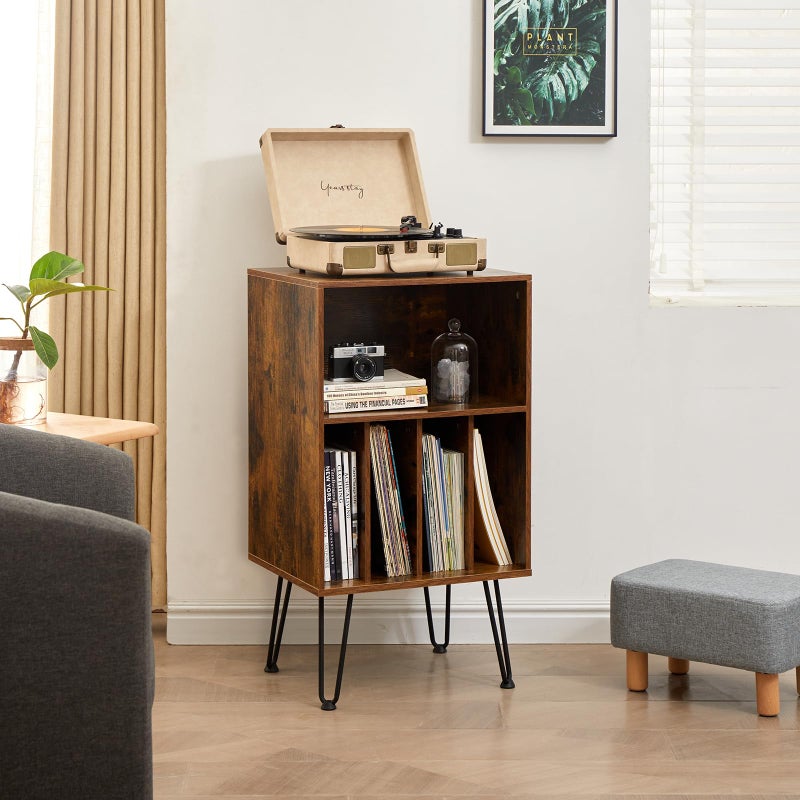 Leesingdo Record Player Stand with Vinyl Storage, Vinyl Record Storage Cabinet Holds Up to 150 Albums, End Table for Record Player, Turntable Stand for Living Room, Brown - Image 4