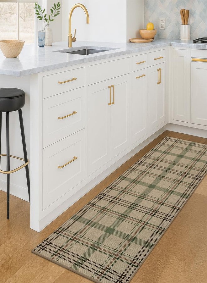 JTJ 2x6 Kitchen Runner Washable - Easy Jute Entryway Rug, Non Slip Farmhouse Decor for Bedroom Bedside, Laundry Room, Bathroom, Beige & Sage Holiday - Image 1