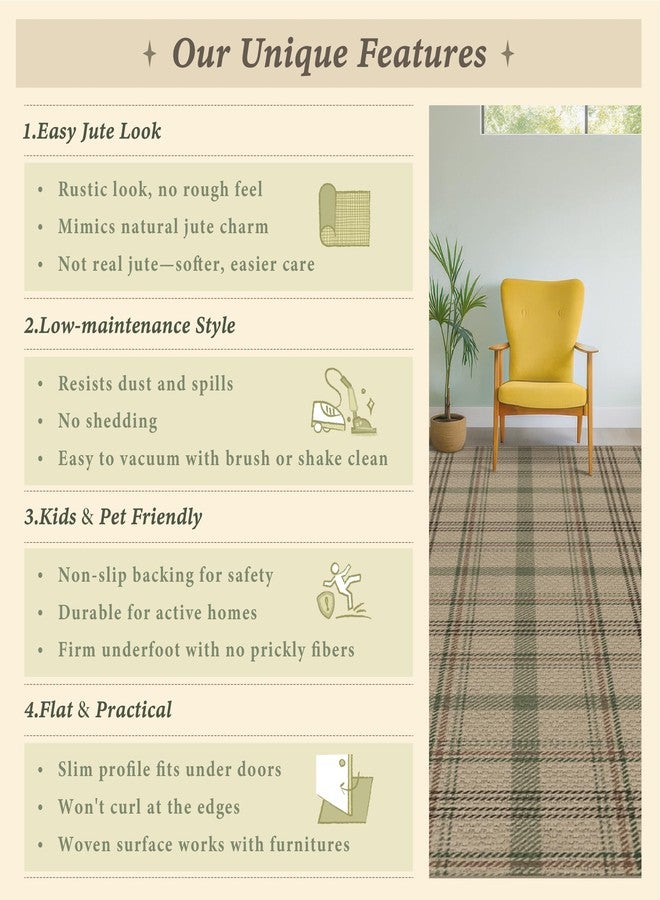 JTJ 2x6 Kitchen Runner Washable - Easy Jute Entryway Rug, Non Slip Farmhouse Decor for Bedroom Bedside, Laundry Room, Bathroom, Beige & Sage Holiday - Image 5
