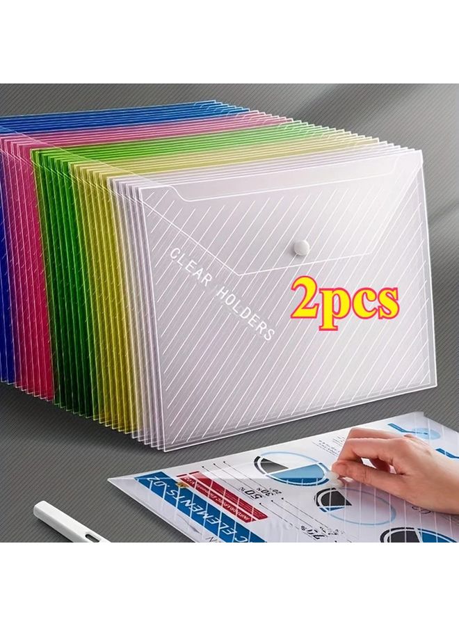 Transparent A4 Plastic Document Bag with Snap Button 2pcs for Office File Storage Students - Image 1
