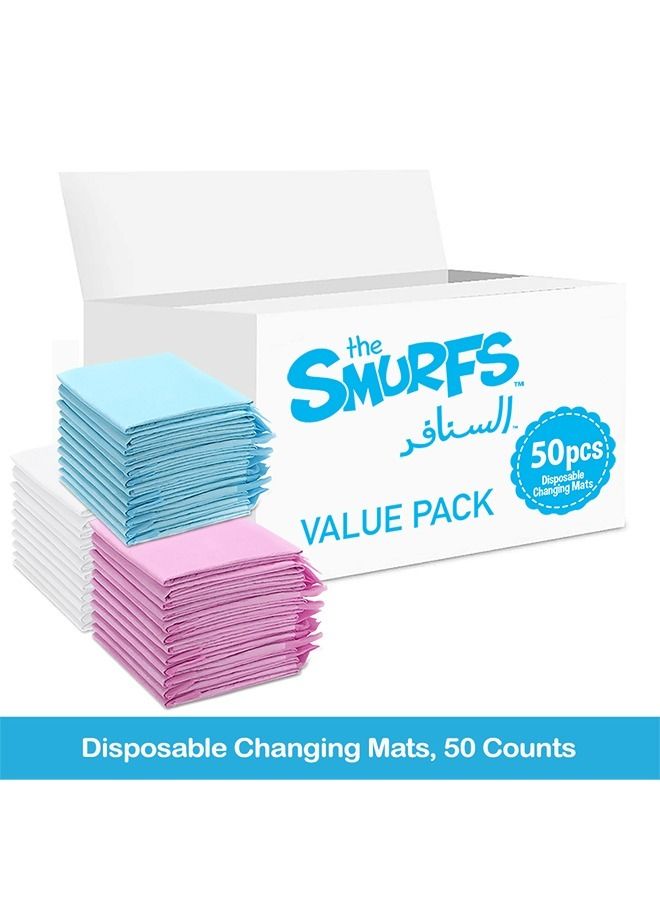 THE SMURFS Disposable Changing Mats, 50 Counts, Soft Waterproof Mat, Portable Leak Proof Changing Mat, New Mom Leak-Proof Under pad, Mattress Table Protector Pad - Image 2