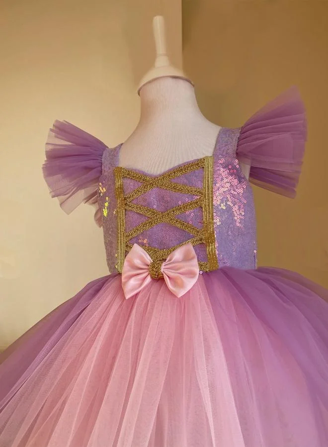 تايك تو فستان بناتي بفيونكة وحافة مكشكشة