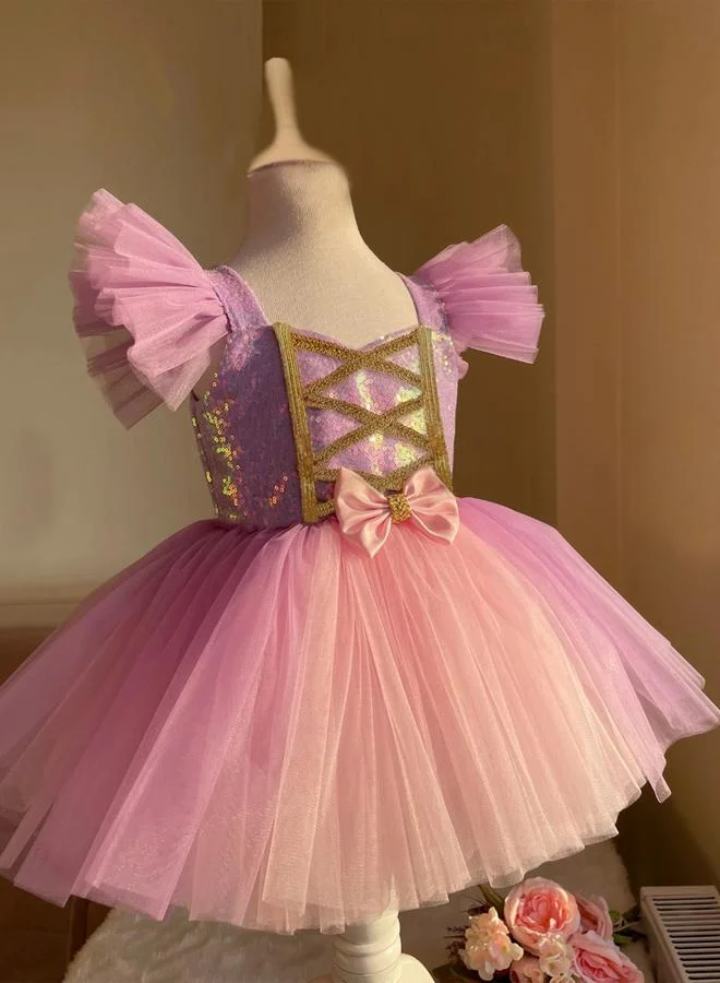 تايك تو فستان بناتي بفيونكة وحافة مكشكشة