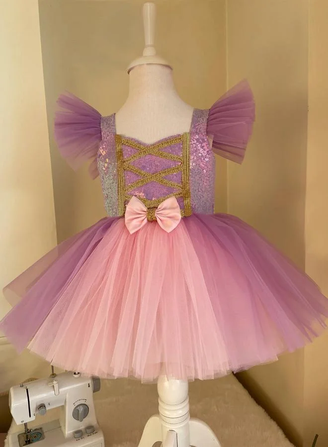 Take Two  Girls Bow Detail Ruffle Hem Mesh Princess Party Dress for Women | Best Price UAE