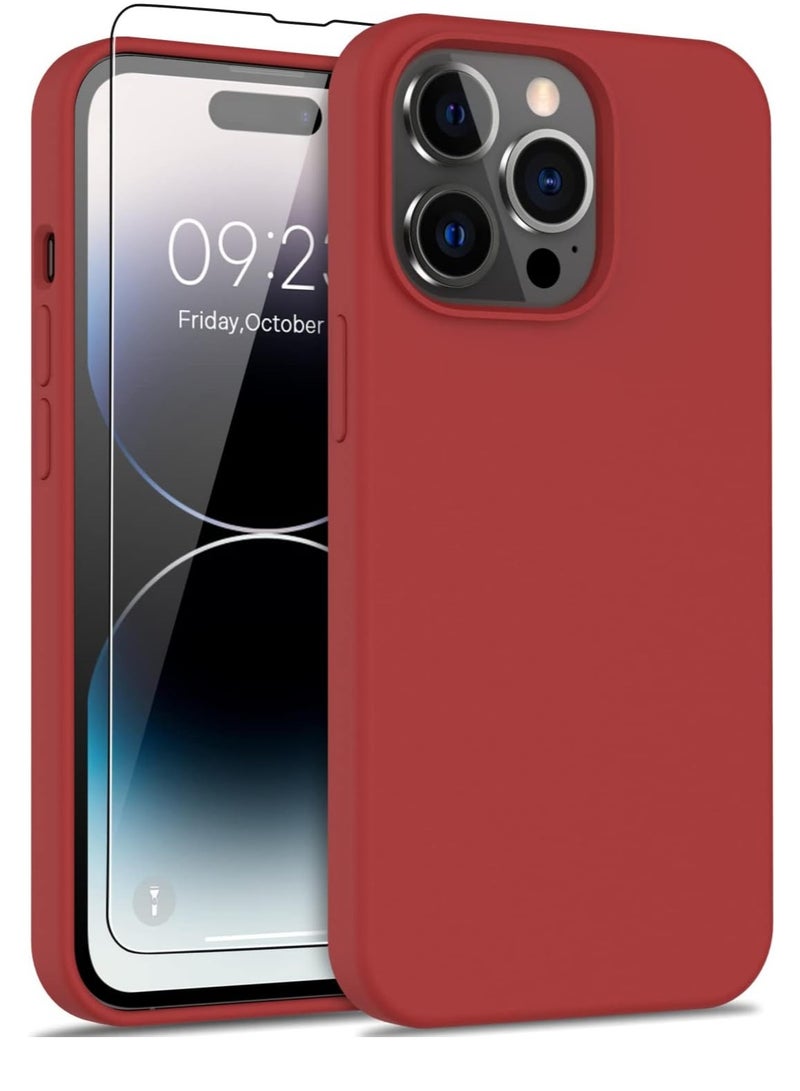 iPhone 14 Pro Max Case with Screen Protector Soft Flexible Silicone Gel Rubber Bumper Cover for Women Girls Slim Fit Shockproof Protective Phone Case for iPhone 14 Pro Max 6.7" Red