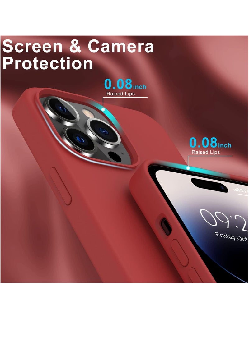 iPhone 14 Pro Max Case with Screen Protector Soft Flexible Silicone Gel Rubber Bumper Cover for Women Girls Slim Fit Shockproof Protective Phone Case for iPhone 14 Pro Max 6.7" Red
