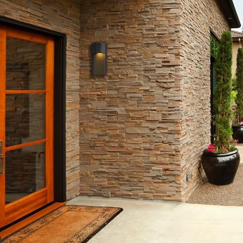 GLOBE Electric 44227 1-Light Outdoor Wall Sconce, Bronze Finish, Amber Water Glass Shade, Integrated 8.5W LED, Weather-Resistant Modern Outdoor Lighting - Image 2