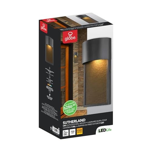 GLOBE Electric 44227 1-Light Outdoor Wall Sconce, Bronze Finish, Amber Water Glass Shade, Integrated 8.5W LED, Weather-Resistant Modern Outdoor Lighting - Image 5