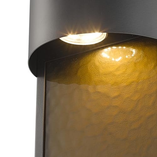 GLOBE Electric 44227 1-Light Outdoor Wall Sconce, Bronze Finish, Amber Water Glass Shade, Integrated 8.5W LED, Weather-Resistant Modern Outdoor Lighting - Image 3