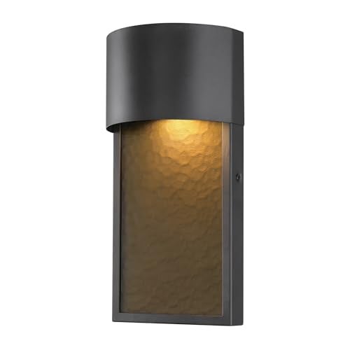 GLOBE Electric 44227 1-Light Outdoor Wall Sconce, Bronze Finish, Amber Water Glass Shade, Integrated 8.5W LED, Weather-Resistant Modern Outdoor Lighting - Image 1