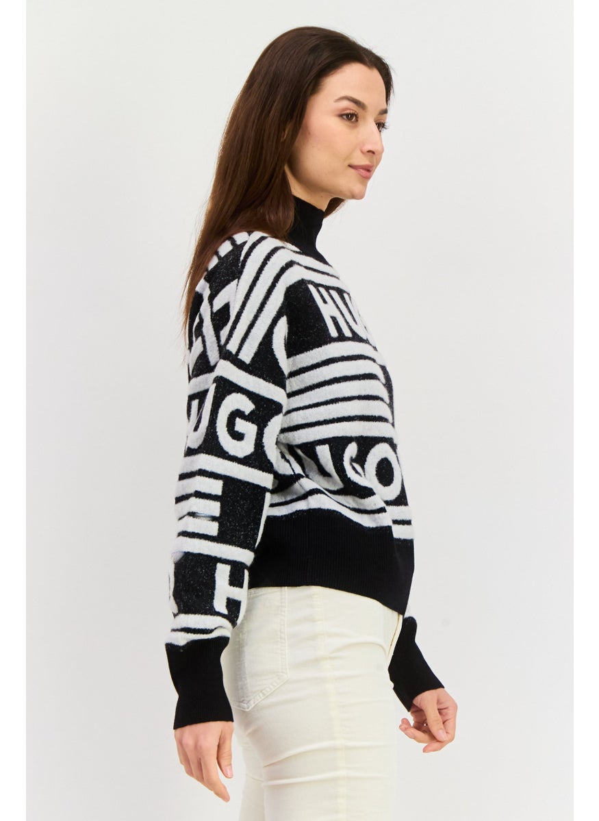 HUGO BOSS Women Turtle Neck Allover Print Sweater, Black  - Image 2