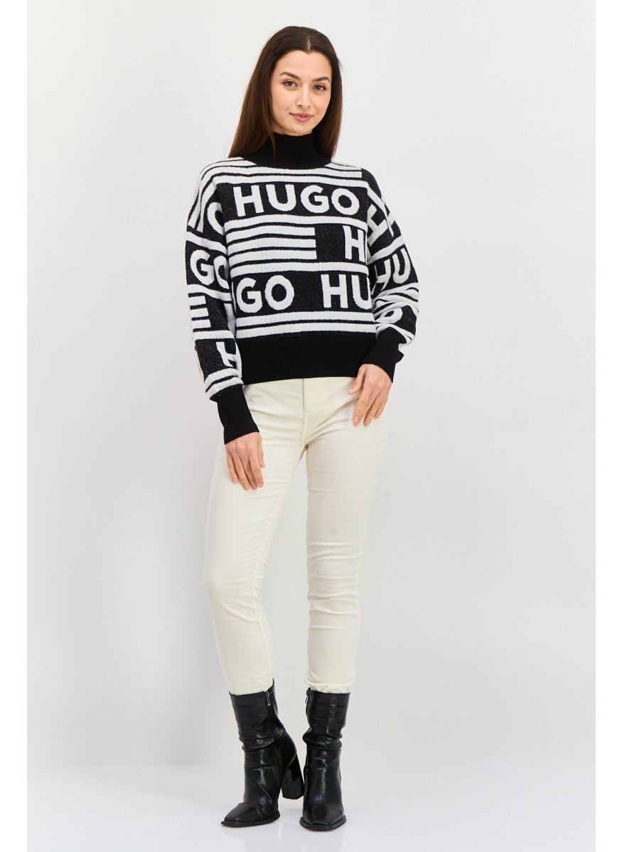 HUGO BOSS Women Turtle Neck Allover Print Sweater, Black  - Image 3