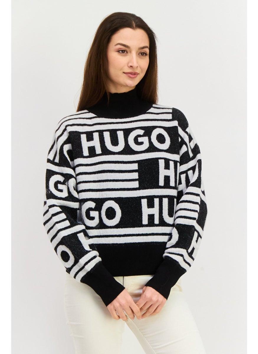 HUGO BOSS Women Turtle Neck Allover Print Sweater, Black  - Image 1