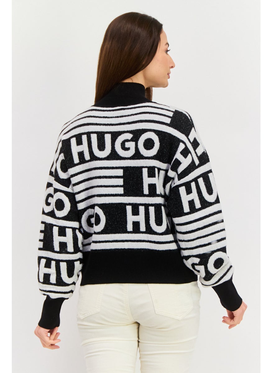 HUGO BOSS Women Turtle Neck Allover Print Sweater, Black  - Image 4