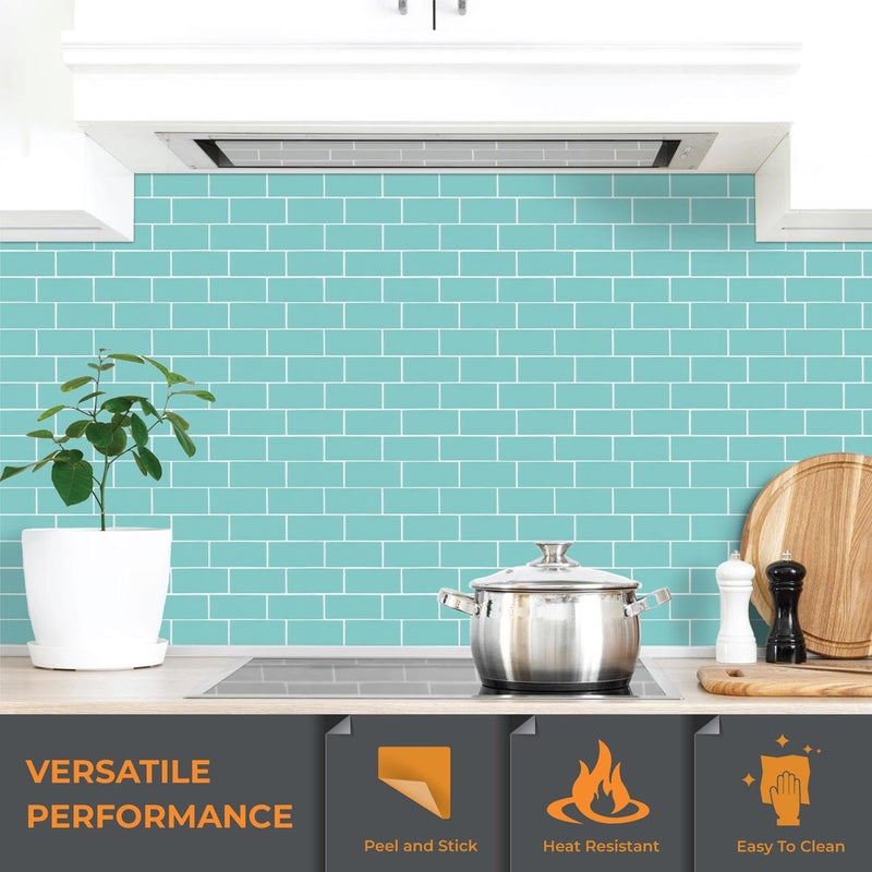 WALPLUS Premium 12 Sheets Peel and Stick Kitchen Backsplash Tile Stickers Self Adhesive Stick on Subway Tile 12" x 6" Bathroom Splashback Water Heat Resistant 3D Wall Tiles Green Glossy - Image 2