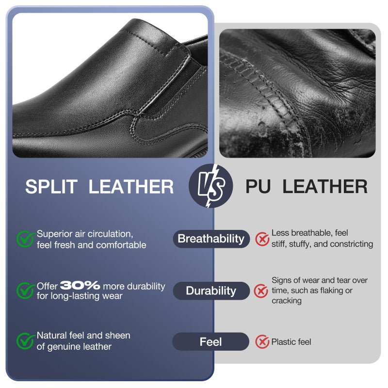 HEEZ Mens Loafers, Split Leather Oxford Dress Shoes for Men, Formal Casual Business Shoes Black - Image 3