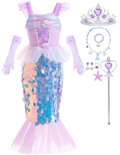 Luzlen Little Girls Mermaid Princess Costume Sequins Party Dress for Toddler Kids Baby Halloween Dress Up with Accessories Purple 78 YearsTag 150 - Image 1