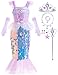 Luzlen Little Girls Mermaid Princess Costume Sequins Party Dress for Toddler Kids Baby Halloween Dress Up with Accessories Purple 78 YearsTag 150 - Image 2