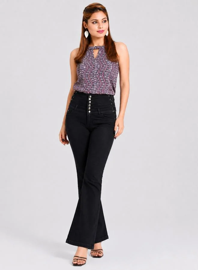 House Of Raeli Mutli-Color Halter Neck Poly Georgette Top
