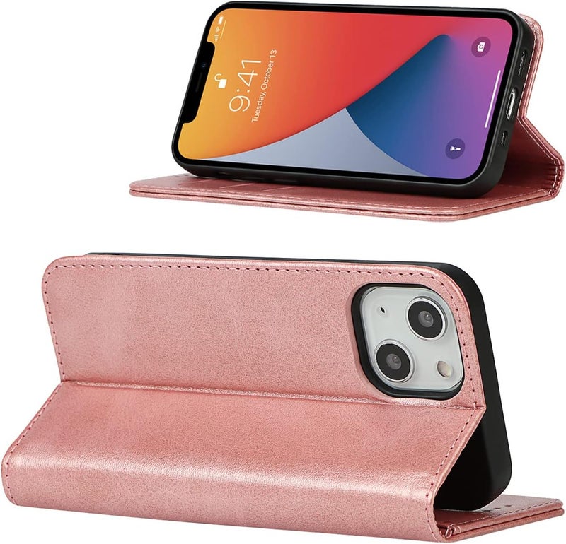 iCoverCase for iPhone 13 Wallet Case with Card Holder, PU Leather Magnetic Kickstand Feature Shockproof Protective Flip Cover Case - Rose Gold - Image 3
