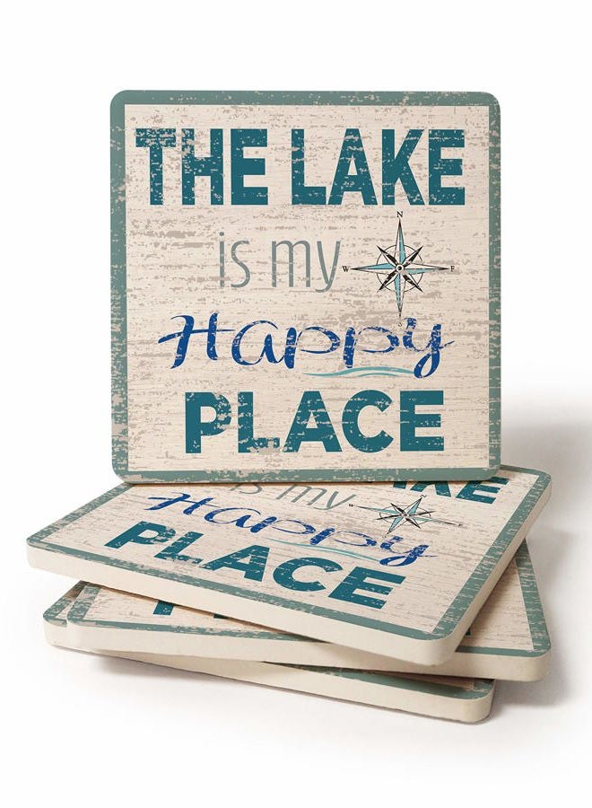 CoasterStone Lake is My Happy Place Stone Coaster, 4.25 Inches Wide, Set of Four - Image 1