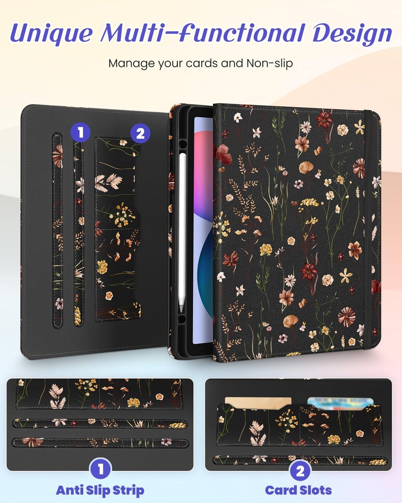 Kidcube for Samsung Galaxy Tab S6 Lite Case 10.4 Inch 2024/2022/2020 - Women Girls Cute Rotating Stand Folio Cover with Pencil Holder & Card Slot Flowers Floral Unique Design Cases for Tab S6 Lite - Image 3