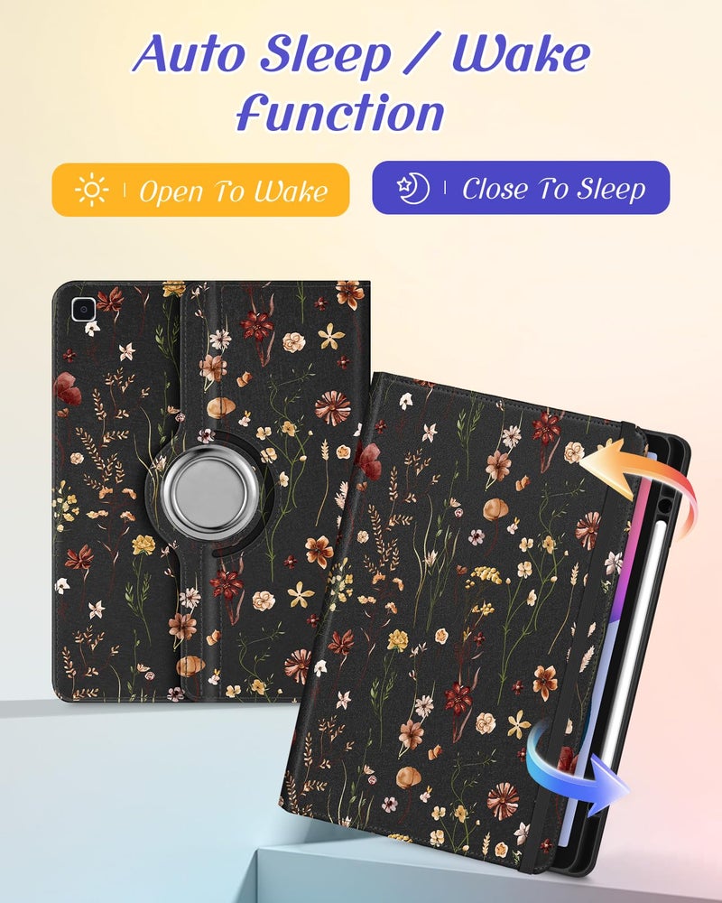 Kidcube for Samsung Galaxy Tab S6 Lite Case 10.4 Inch 2024/2022/2020 - Women Girls Cute Rotating Stand Folio Cover with Pencil Holder & Card Slot Flowers Floral Unique Design Cases for Tab S6 Lite - Image 4