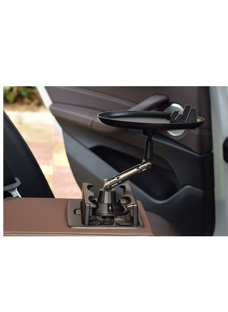 سوفام طاولة صينية سيارة قابلة للتعديل للأكل مع فتحة الهاتف والذراع الدوار الأسود - Image 4