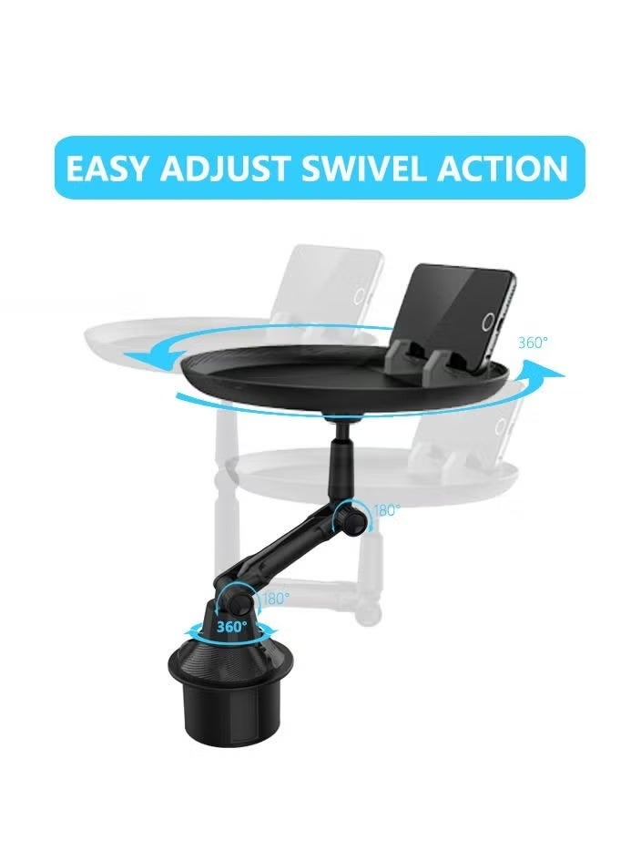 سوفام طاولة صينية سيارة قابلة للتعديل للأكل مع فتحة الهاتف والذراع الدوار الأسود - Image 2