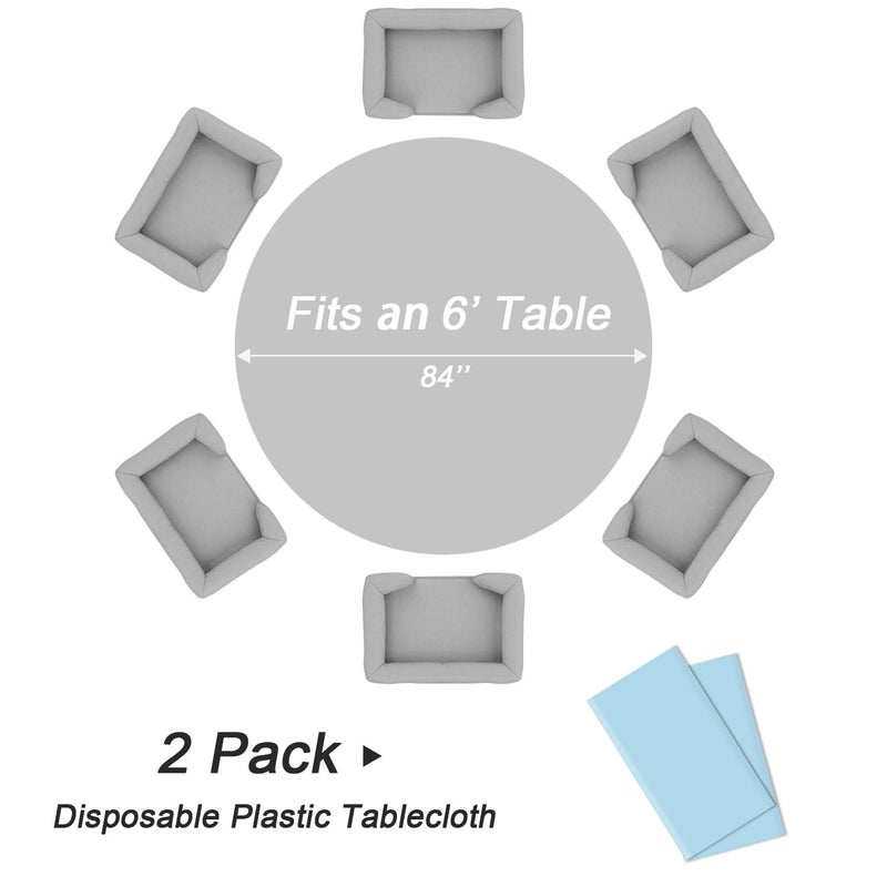 QIKSION Light Blue Round Tablecloth 2 Pack, 84 Inch Plastic Table Cover Disposable for Parties - Image 3