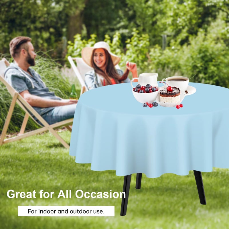 QIKSION Light Blue Round Tablecloth 2 Pack, 84 Inch Plastic Table Cover Disposable for Parties - Image 4
