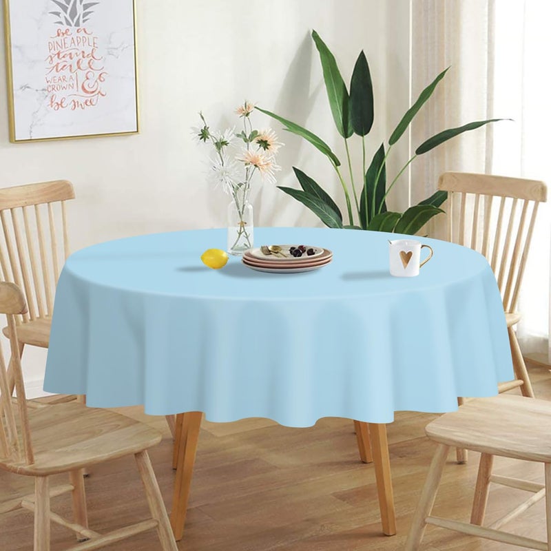 QIKSION Light Blue Round Tablecloth 2 Pack, 84 Inch Plastic Table Cover Disposable for Parties - Image 2